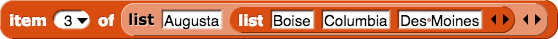 item (3) of (list {Augusta, {Boise, Columbia, Des Moines}})