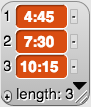 picture of gray rounded rectangle with 4:45, 7:30, and 10:15 in smaller red rounded rectanges