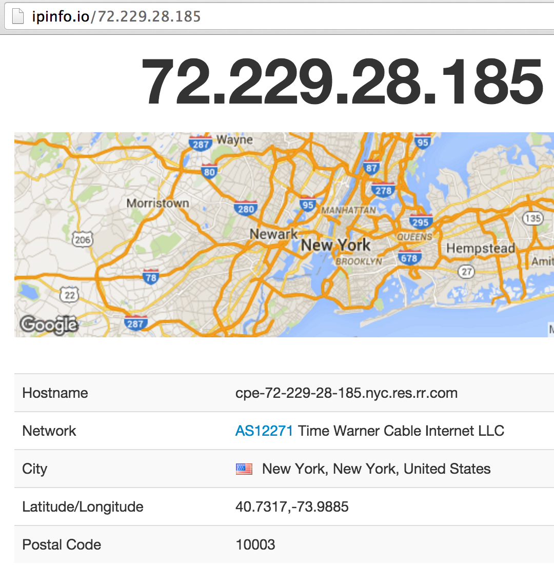 Screen shot of ipinfo.io