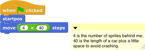 Script for sprite 5---when green flag clicked, move to starting position.