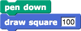 pen down, draw square (100)