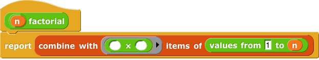 factorial: combine with times items of numbers from 1 to n