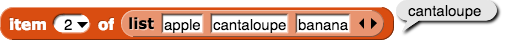 item (2) of (list () (cantaloupe) (banana)) reporting 'cantaloupe'