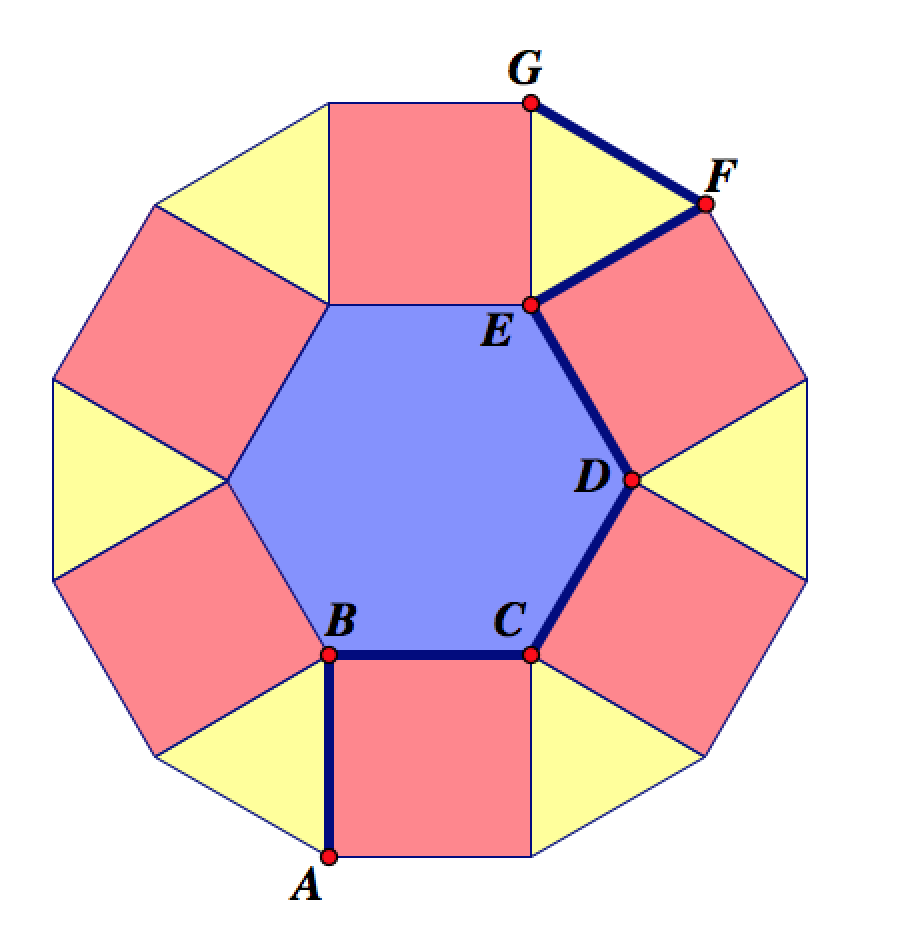 Triangle, square and hexagon tesselation path 