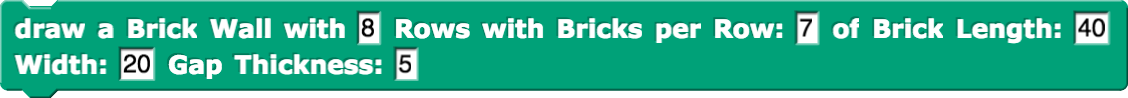 draw a Brick Wall with (8) Rows with Bricks per Row: (7) of Brick Length: (40) Width: (20) Gap Thickness: (5)
