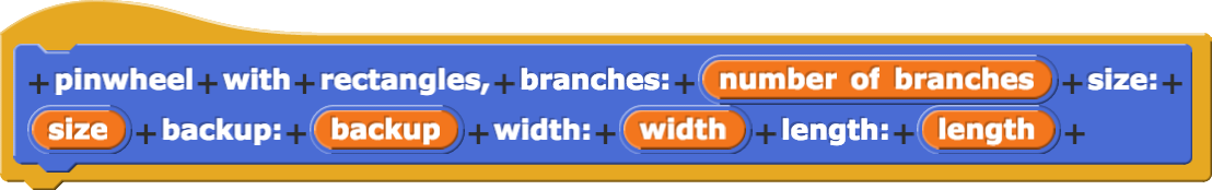 pinwheel with rectangles, branches:(number of branches) size:(size) backup:(backup) width:(width) length:(length)