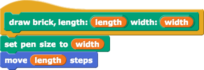 draw brick, length:(length) width:(width){set pen size to(width); move(length) steps}
