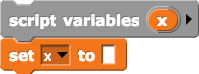 script variables (x); set (x) to ()