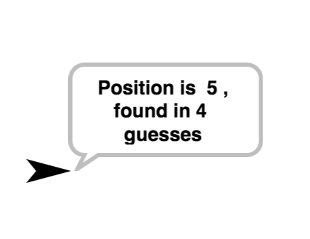 sprite saying 'Position is 5, found in 4 guesses'