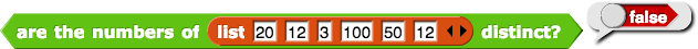 are the numbers of (list {7, 47, 88, 62, 9, 11}) distinct? reporting false