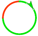 Puzzle 1: circle with northwest circumference red and the rest green, sprite circling clockwise