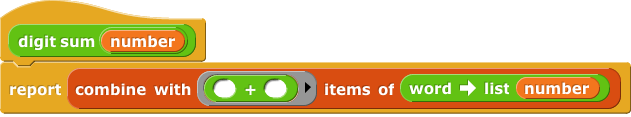 digit sum: combine with + items of word to list of number