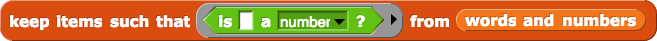 keep items such that (is () a (number)?) from (words and numbers)
