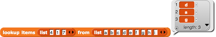 lookup items (1,4,7) from (nouns) = (a,b,c,d,e,f,g,h,i)