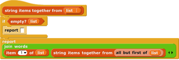 string items together from (reporter)