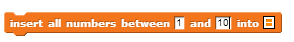 Insert all numbers between 'start' and 'end' into 'list'