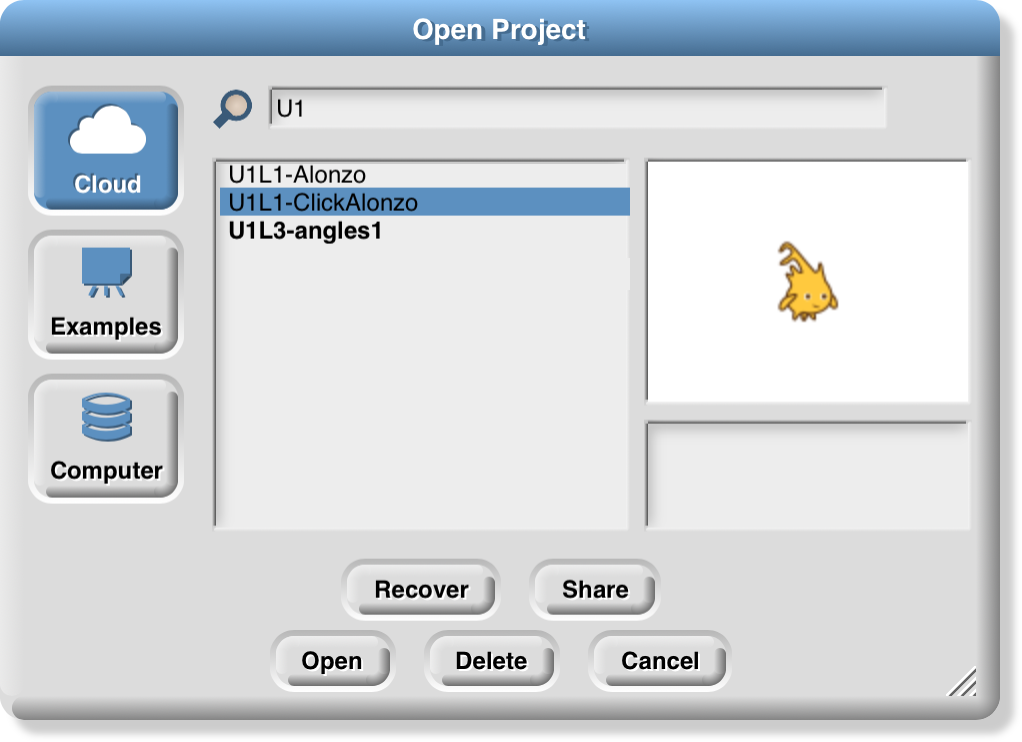 Open Project dialog box