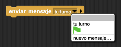 bloque de enviar mensaje con un menú de dos opciones: tu turno, nuevo mensaje...