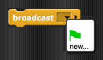 broadcast block with menu open showing two options: your turn, new...