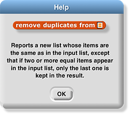 Help window for a custom block showing the text from a comment attached to its hat block inside the Block Editor