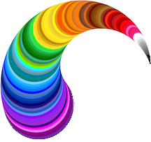 curved horn shape made of overlapping circles in different colors