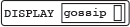 a white rounded rectangle containing first the word 'DISPLAY' in all caps and then a smaller white rectangle containing the word 'gossip' in lower case