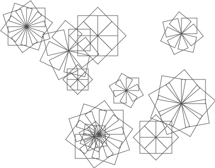 un dibujo de un campo de flores con un número aleatorio de pétalos cuadrados