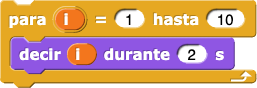 para (i) = (1) hasta (10) {decir (i) por (2) segs}