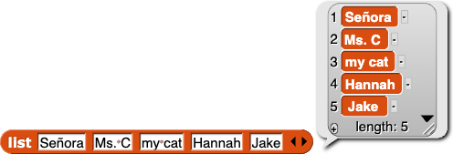 list{Senora, Ms. C, my cat, Hannah, Jake}