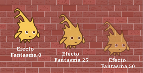 tres imágenes de Alonzo, con efecto fantasma de 0%, 25% y 50%, sobre una pared de ladrillo