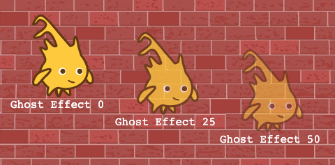 three pictures of Alonzo, with ghost effect 0%, 25%, and 50%, on a background of a brick wall