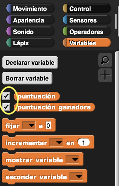 Verificar las variables globales en la paleta Verificar las variables globales en la paleta.