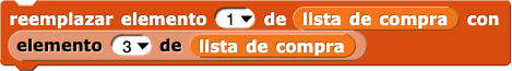 reemplazar elemento (1) de (lista de la compra) con (elemento (3) de (lista de la compra))