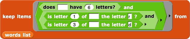 keeping words with 6 letters with 1st letter r and 3rd letter d