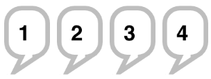 four speech bubbles saying '1', '2', '3', and then '4'