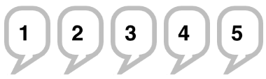 five speech bubbles saying '1', '2', '3', '4', and then '5'