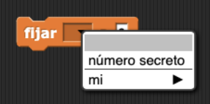 menú del bloque asignar a con número secreto seleccionado