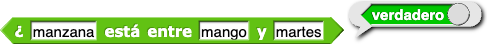 ¿ (manzana) está entre (mango) y (martes) ? reporta verdadero