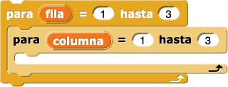 para (fila) = 1 a 3 {para (columna) = 1 a 3 {} }
