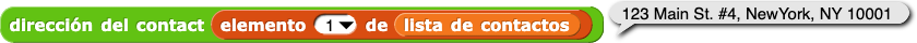 dirección del contacto (elemento (1) de (lista de contactos)) que reporta '123 Main St. #4, Nueva York, NY 10001'