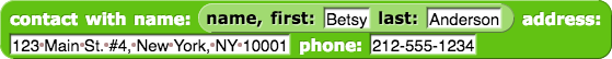 contact name: (name, first: (Betsy) last: (Anderson)) address: (123 Main St. #4, New York, NY 10001) phone: (212-555-1234)