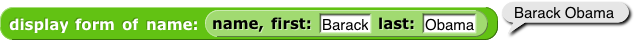 display-form from name: (name, first (Barack) Last: (Obama)) reporting {Barack Obama}