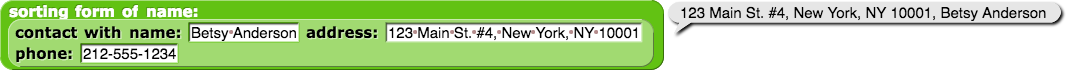 sorting-form from name: (contact name: (Betsy) address: (123 Main St. #4, New York, NY 10001) phone: (212-555-1234)) reporting 123 Main St. #4, New York, NY 10001 Betsy Anderson