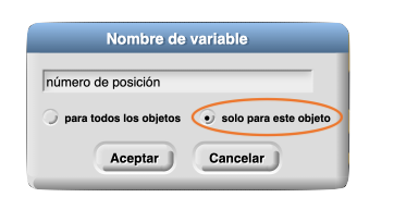 ventana de diálogo de nombre de la variable con la opción “solo para este objeto” seleccionada