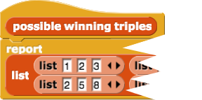 winning triples partial block definition showing a list with at least two lists inside it: {1,2,3} and {2,5,8}