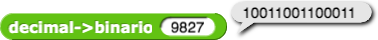 decimal->binario (9827) reporting 10011001100011