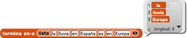 termina en-a(lista{la, lluvia, en, España, es, en, Europa}), reporta {la, lluvia, Europa}
