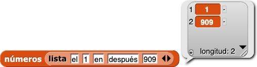 números(lista{el, 1, después, 909}), reporta {1, 909}