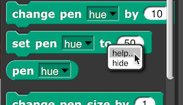 right-click menu with entries 'help' and 'hide'
